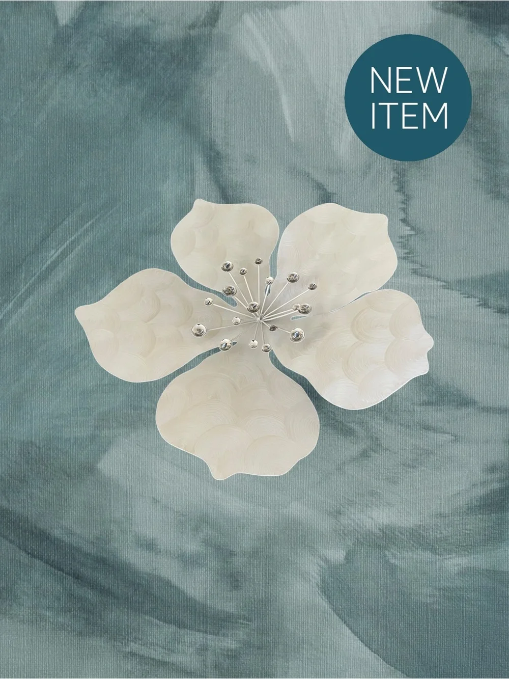 Decorative White Metal Floral Wall Art with Silver Accents
